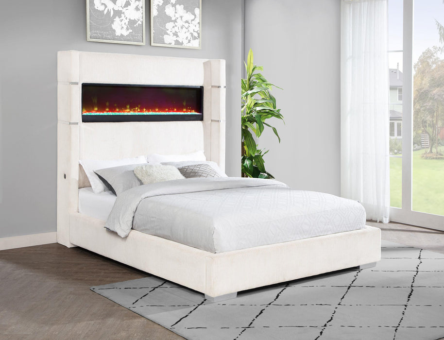 Tisdall 67-inch Upholstered Fireplace Bed Cream